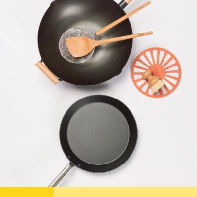 MAKO Black Steel 14 Wok and Steak Pan Set