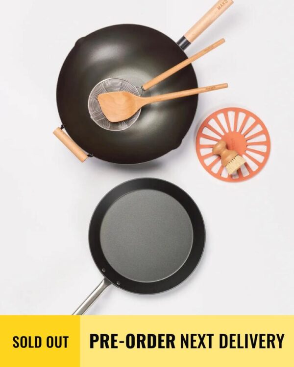 MAKO Black Steel 14 Wok and Steak Pan Set